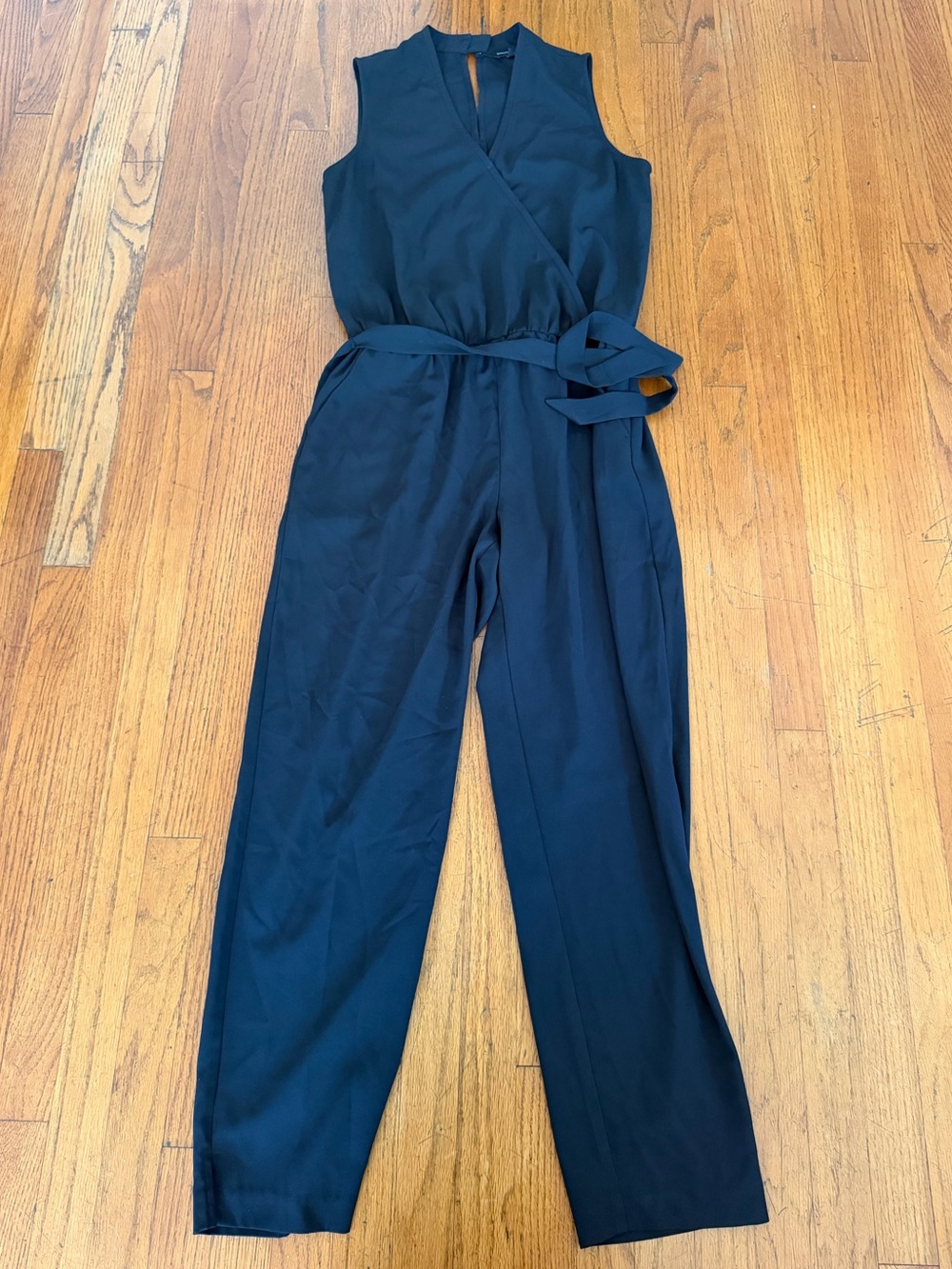 Banana Republic Black Sleeveless Wrap-Front Jumpsuit with Waist Tie